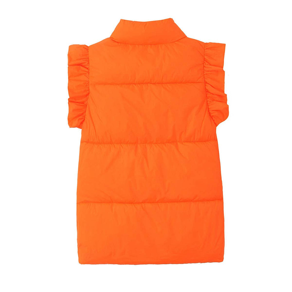Stylish Loose Stand-Up Collar Ruffled Sleeve Cotton Vest in Orange