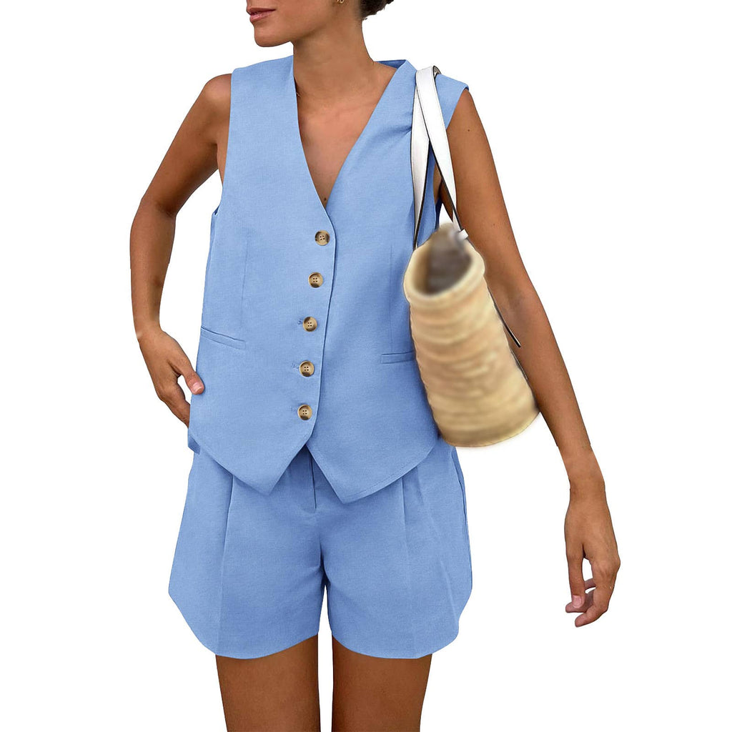 Victoria V-neck Vest Shorts Set