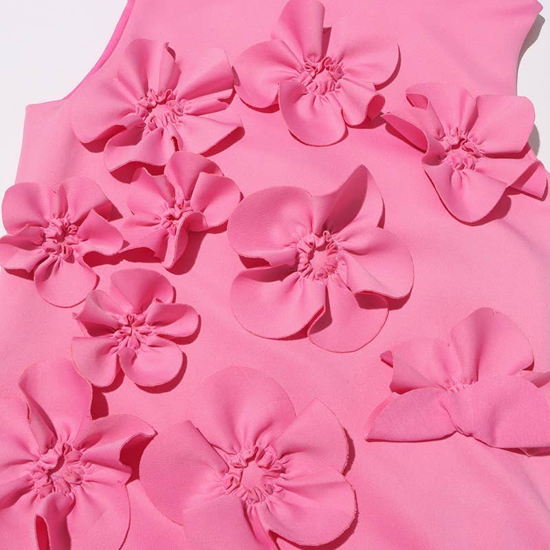 Meg Sleeveless 3D Flower Maxi Dress in Pink