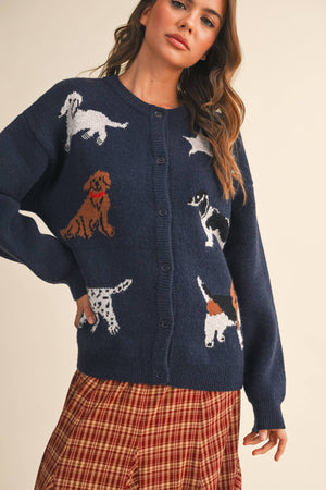 Haute Dog Knit Sweater Cardigan in Navy