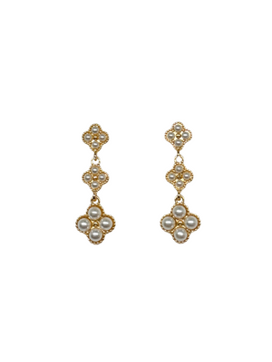 Angela Faux Pearl Quatrefoil Dangle Earrings - Long