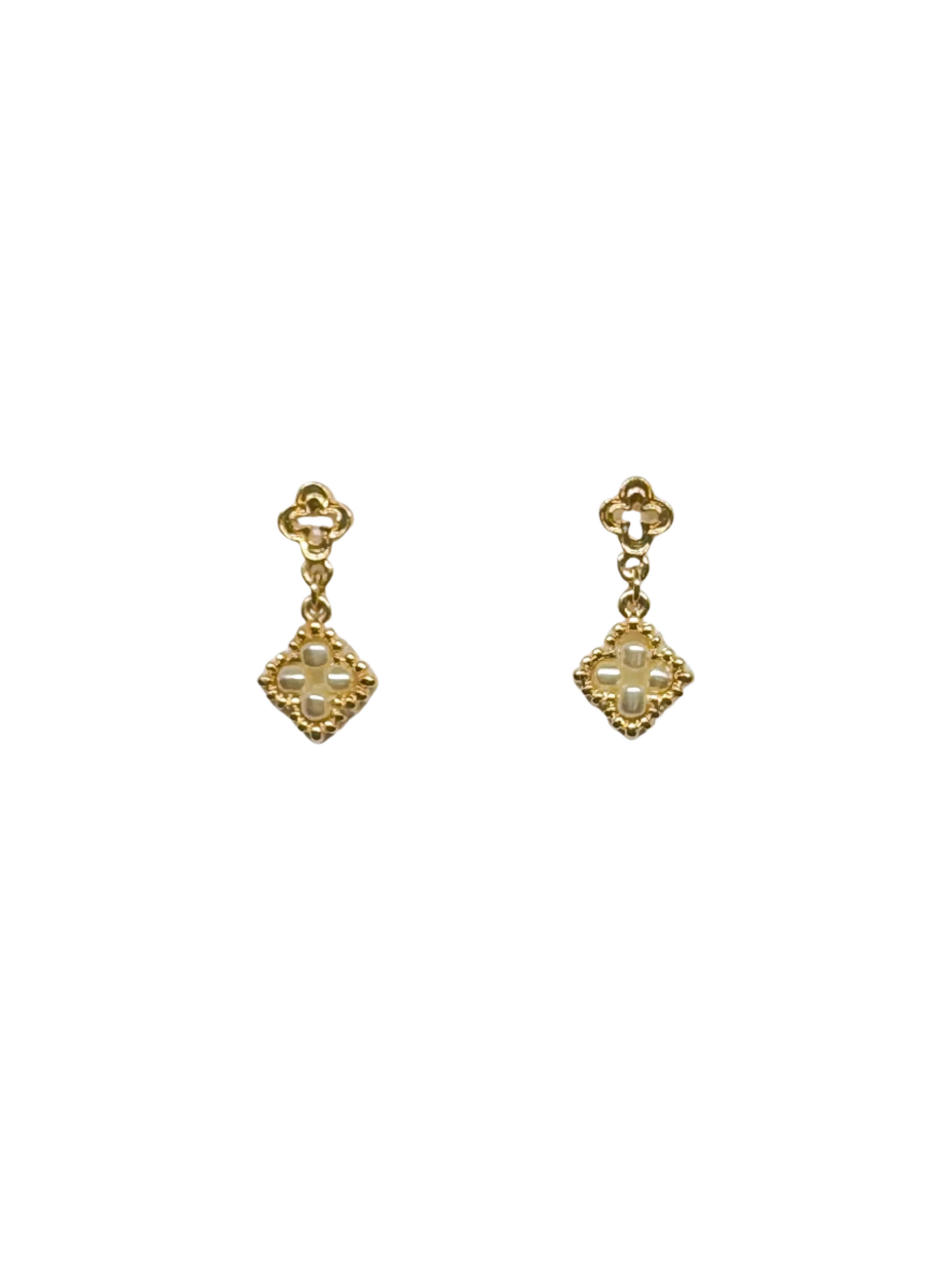 Angela Faux Pearl Quatrefoil Dangle Earrings - Short