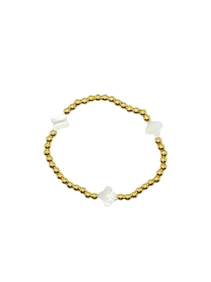 Brooke Gold Tone 3.8mm Bracelet with Pearl Hued Quatrefoil Cross Accents