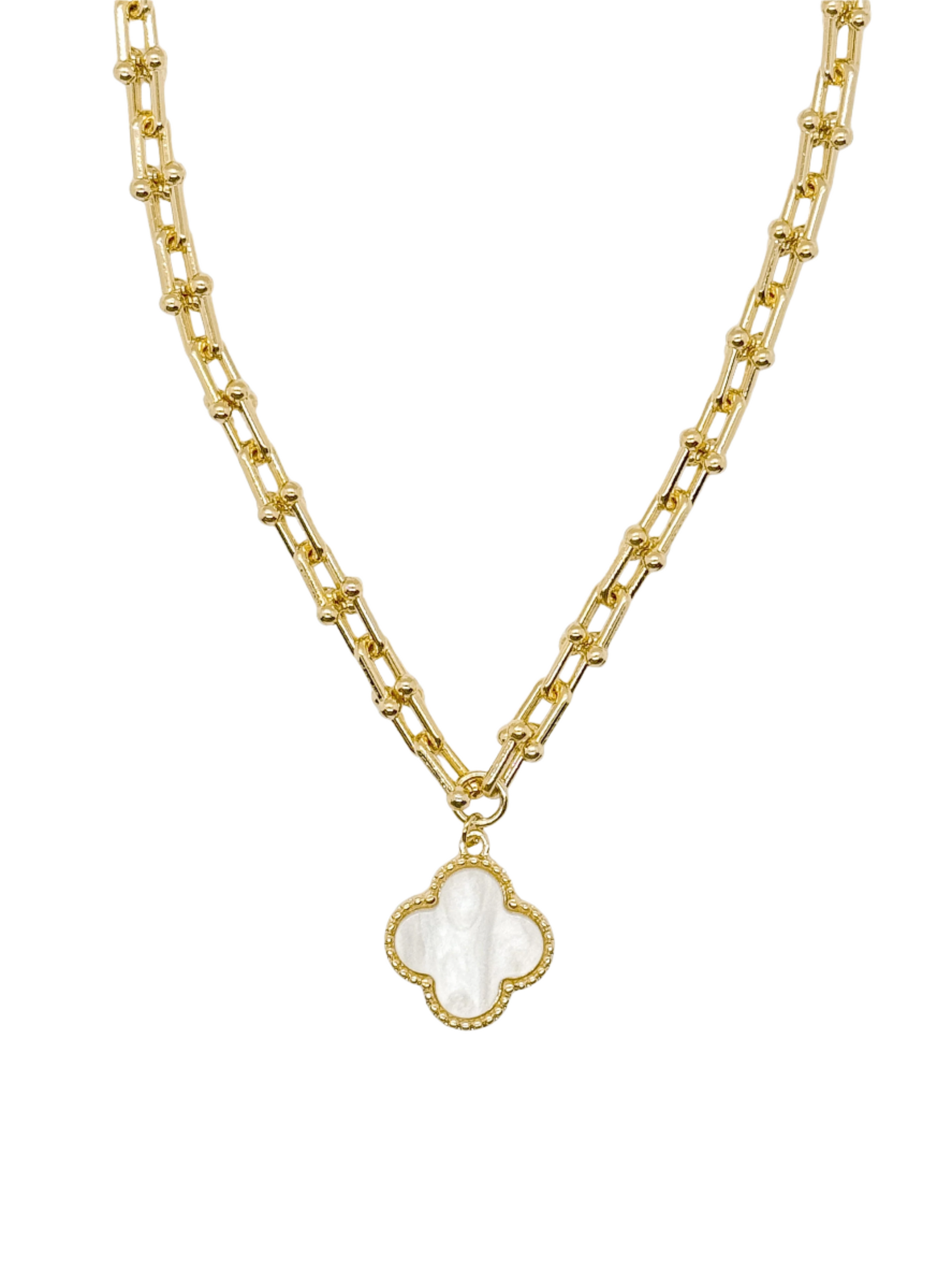 Carrie Gold-Tone with Faux Pearl Quatrefoil Charm Necklace