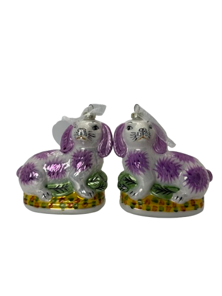 Staffordshire Bunny/Rabbit Glass Christmas Ornament Set in Pink