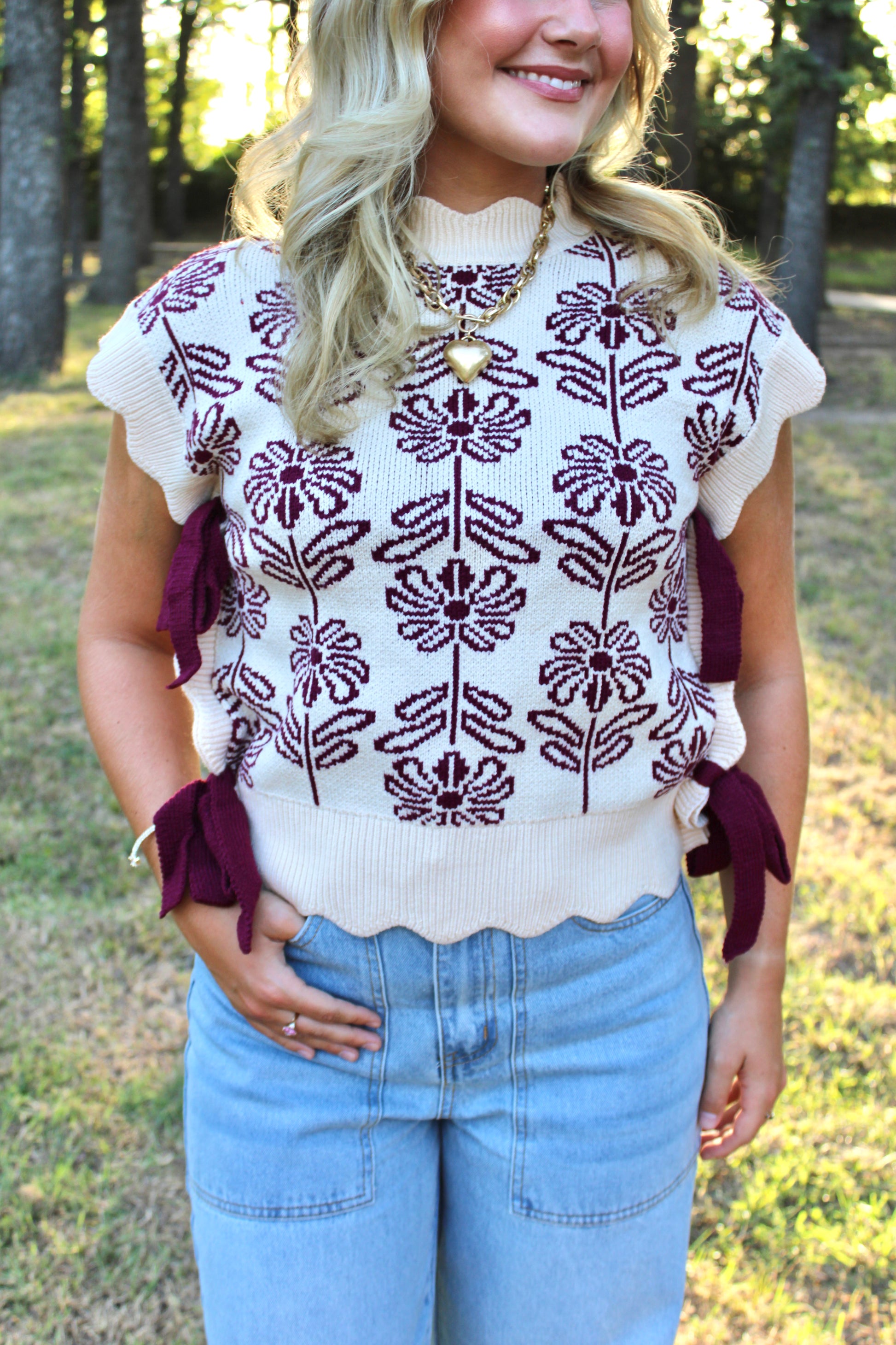 Emma Mock Neck Floral Sweater