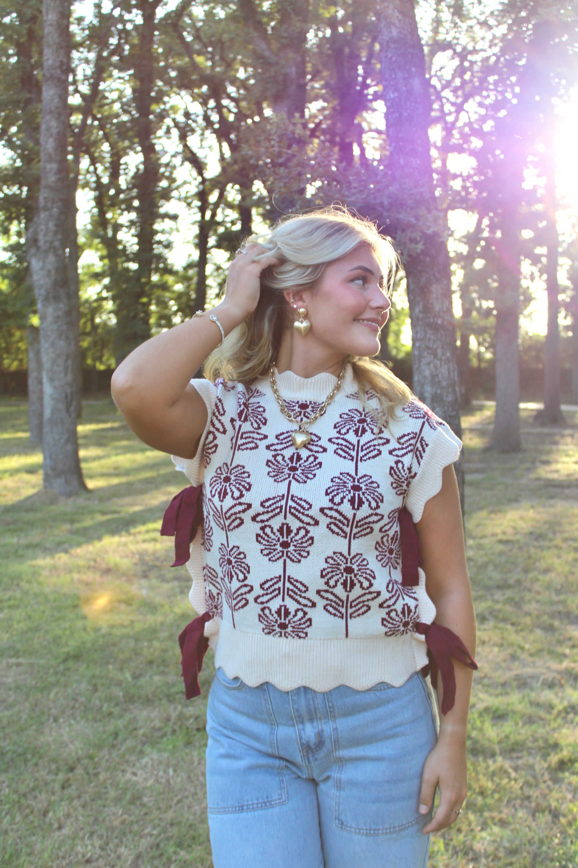 Emma Mock Neck Floral Sweater