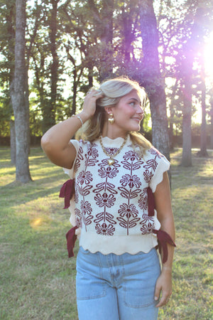Emma Mock Neck Floral Sweater