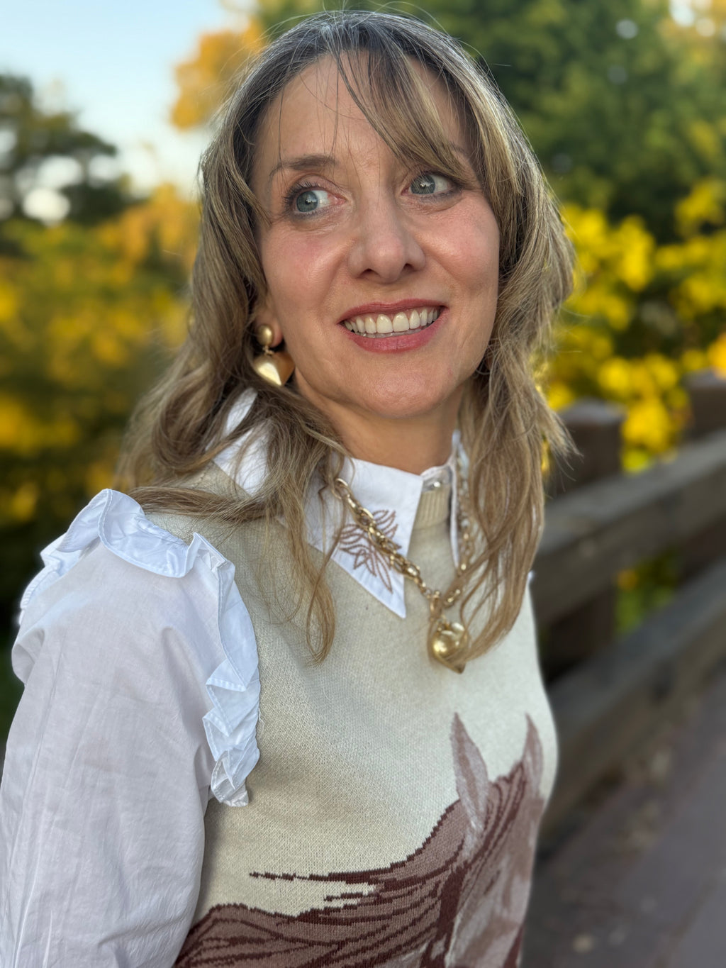 Horse Sweater Dress in Black w/Faux White Ruffled Oxford Dress