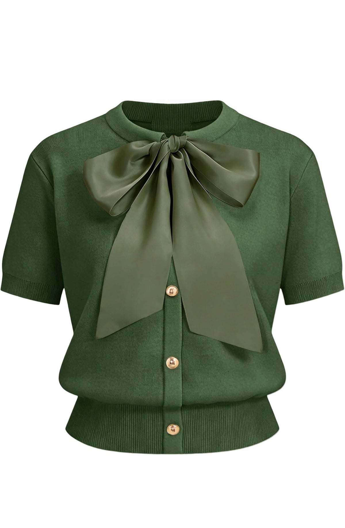 Sarah Satin Bow Short Sleeve Knit Cardigan Sweater