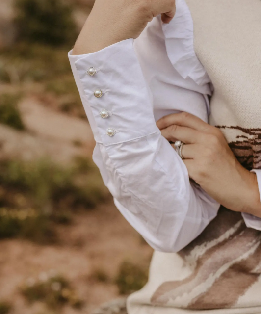 *Pre-Order* Horse Sweater Dress with Faux White Ruffled Oxford Dress - Beige