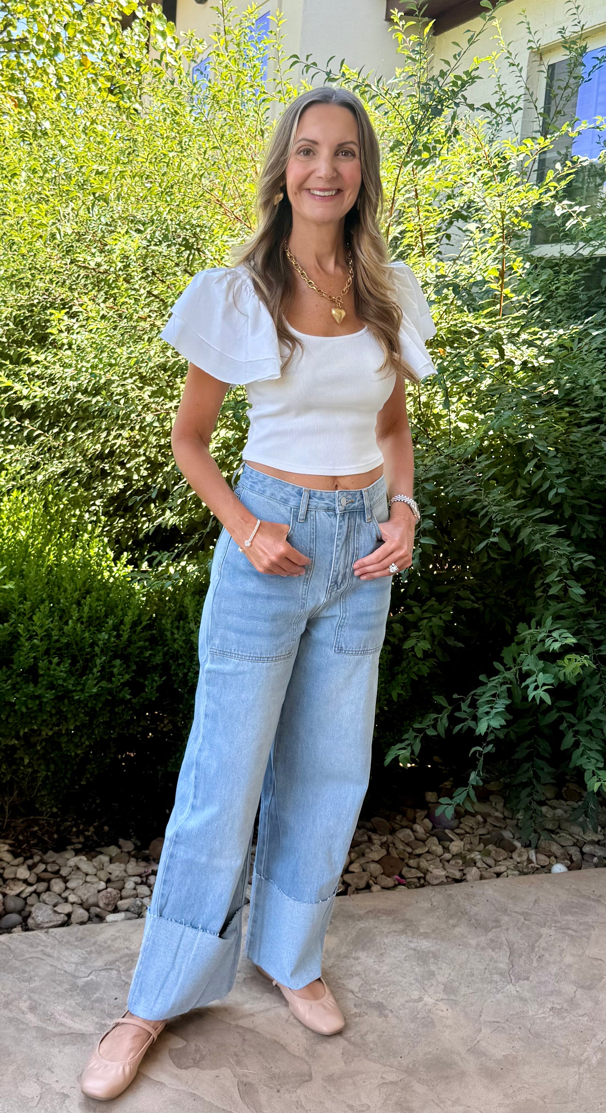 *Sale* High Waisted Wide Leg Cuff Jeans