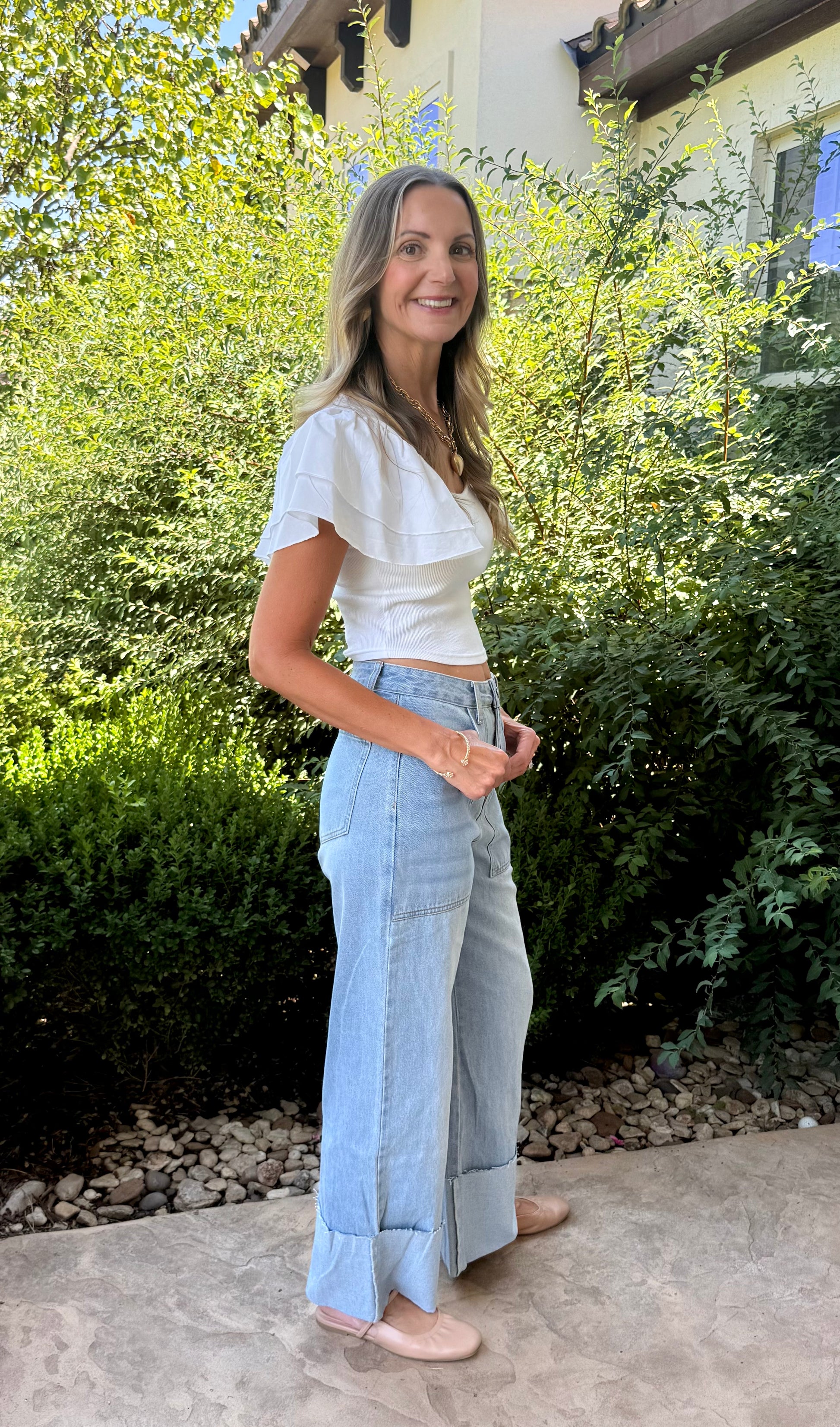 *Sale* High Waisted Wide Leg Cuff Jeans