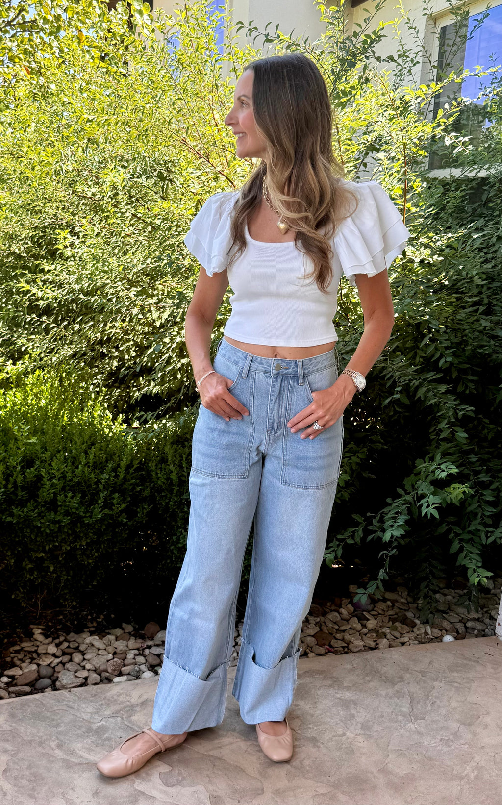 *Sale* High Waisted Wide Leg Cuff Jeans