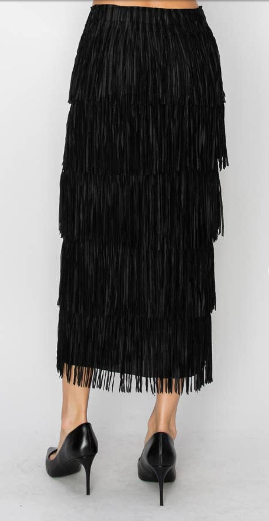 Origami Fringe Skirt in Black