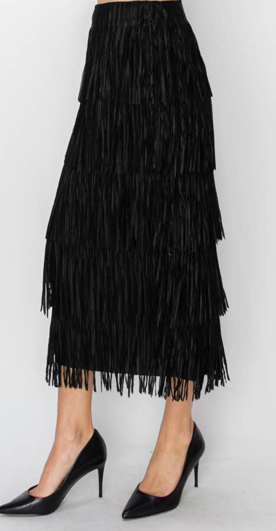 Origami Fringe Skirt in Black