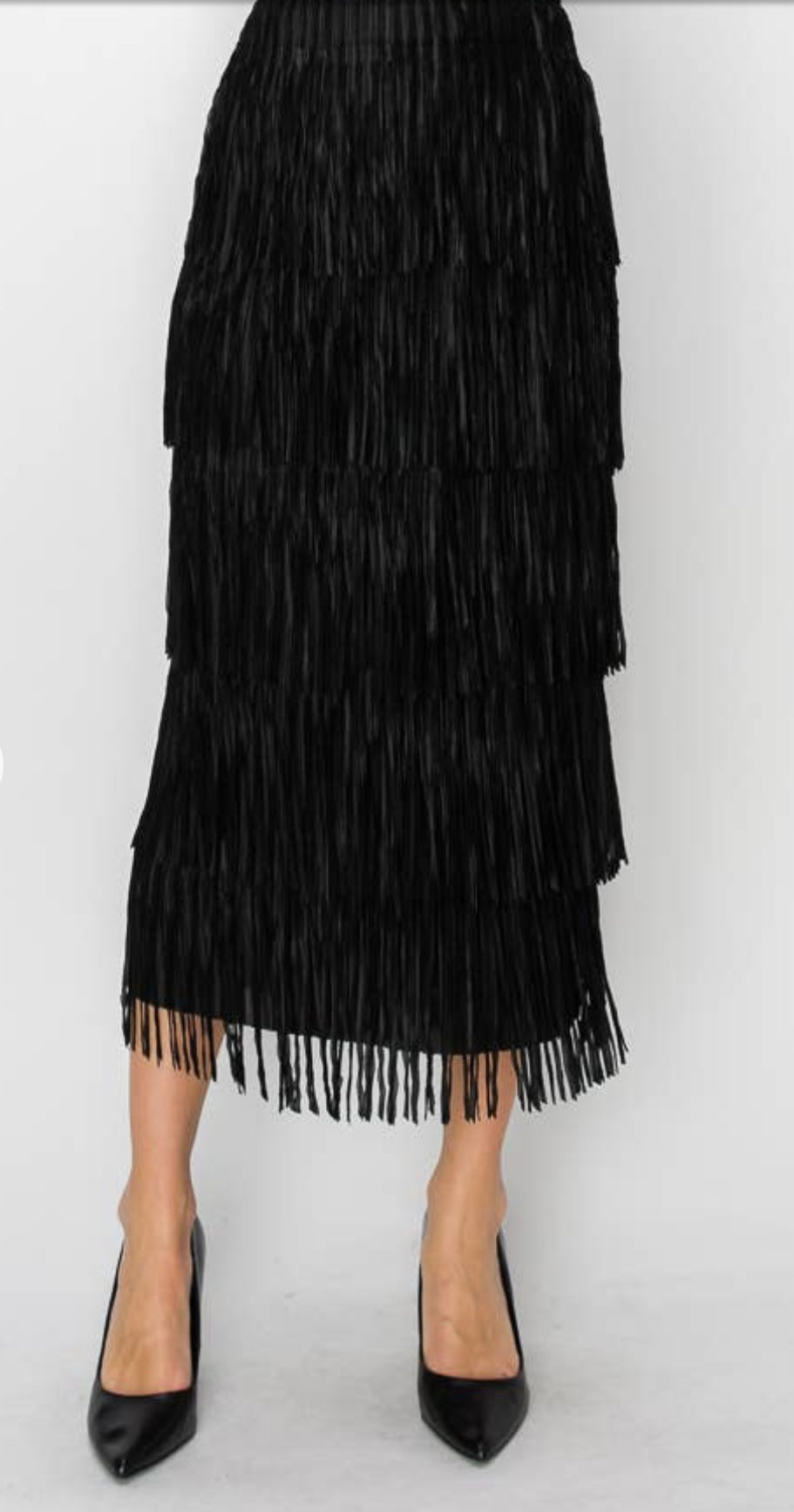 Origami Fringe Skirt in Black