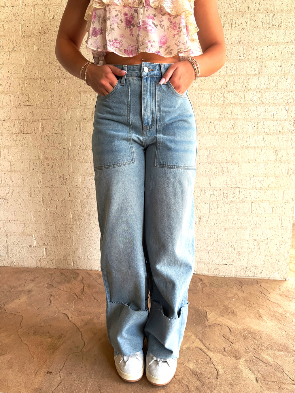 *Sale* High Waisted Wide Leg Cuff Jeans