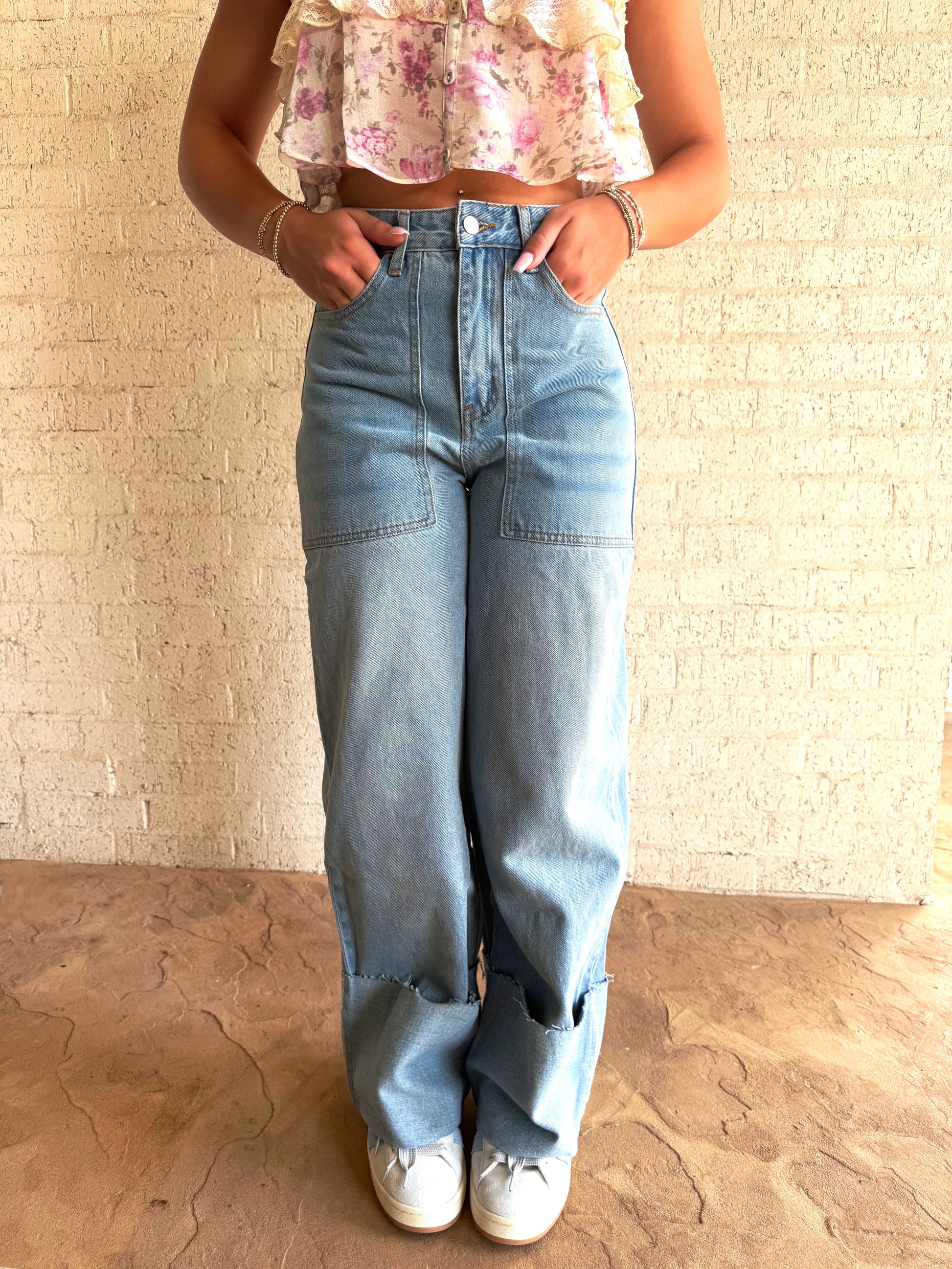 *Sale* High Waisted Wide Leg Cuff Jeans