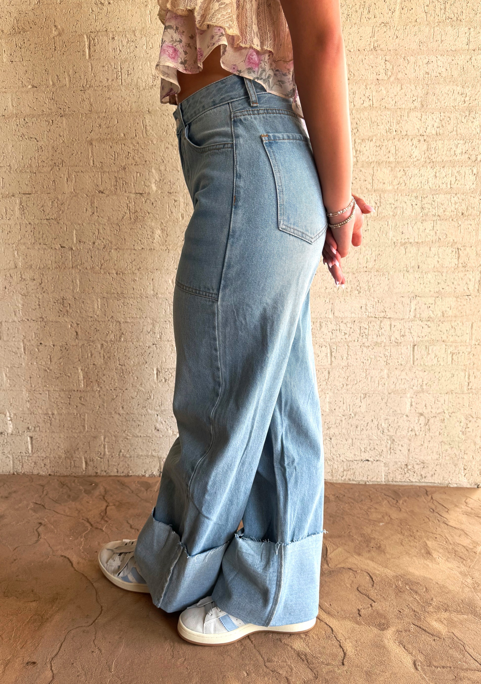 *Sale* High Waisted Wide Leg Cuff Jeans