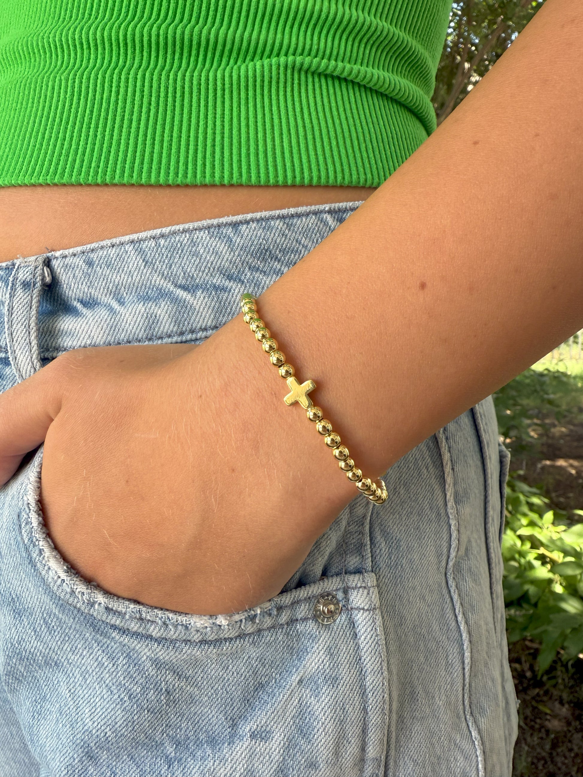 Julia Gold Tone 3.8mm Bracelet with Gold Tone Cross Accents