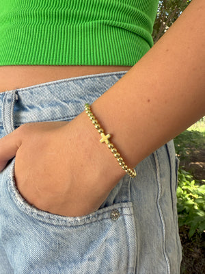 Julia Gold Tone 3.8mm Bracelet with Gold Tone Cross Accents