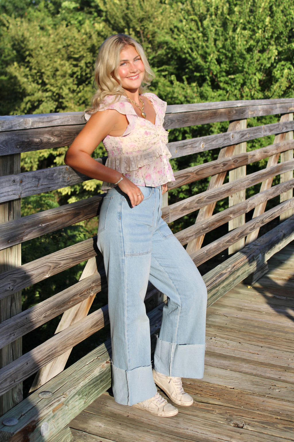 *Sale* High Waisted Wide Leg Cuff Jeans