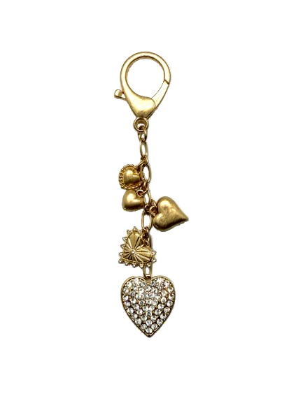 Gold Tone Heart Bag Charm for Backpack or Purse