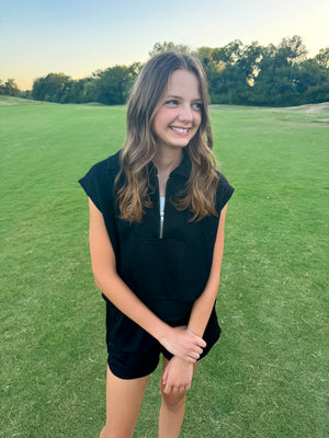 *Sale* Stella Half Zip Cropped Sweatshirt and Shorts Set - Black