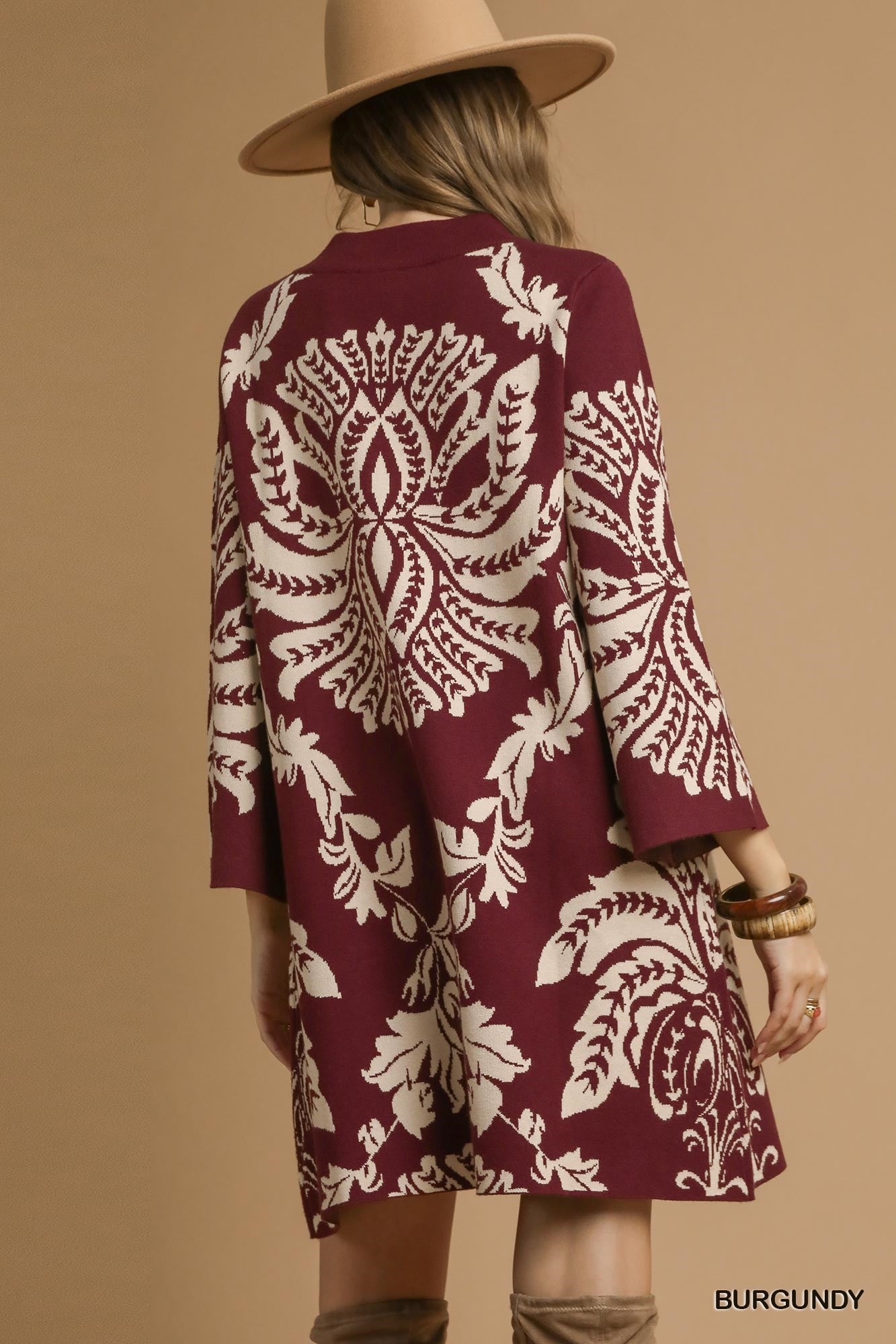 Umgee Two Tone Abstract Print Sweater Dress - Burgundy