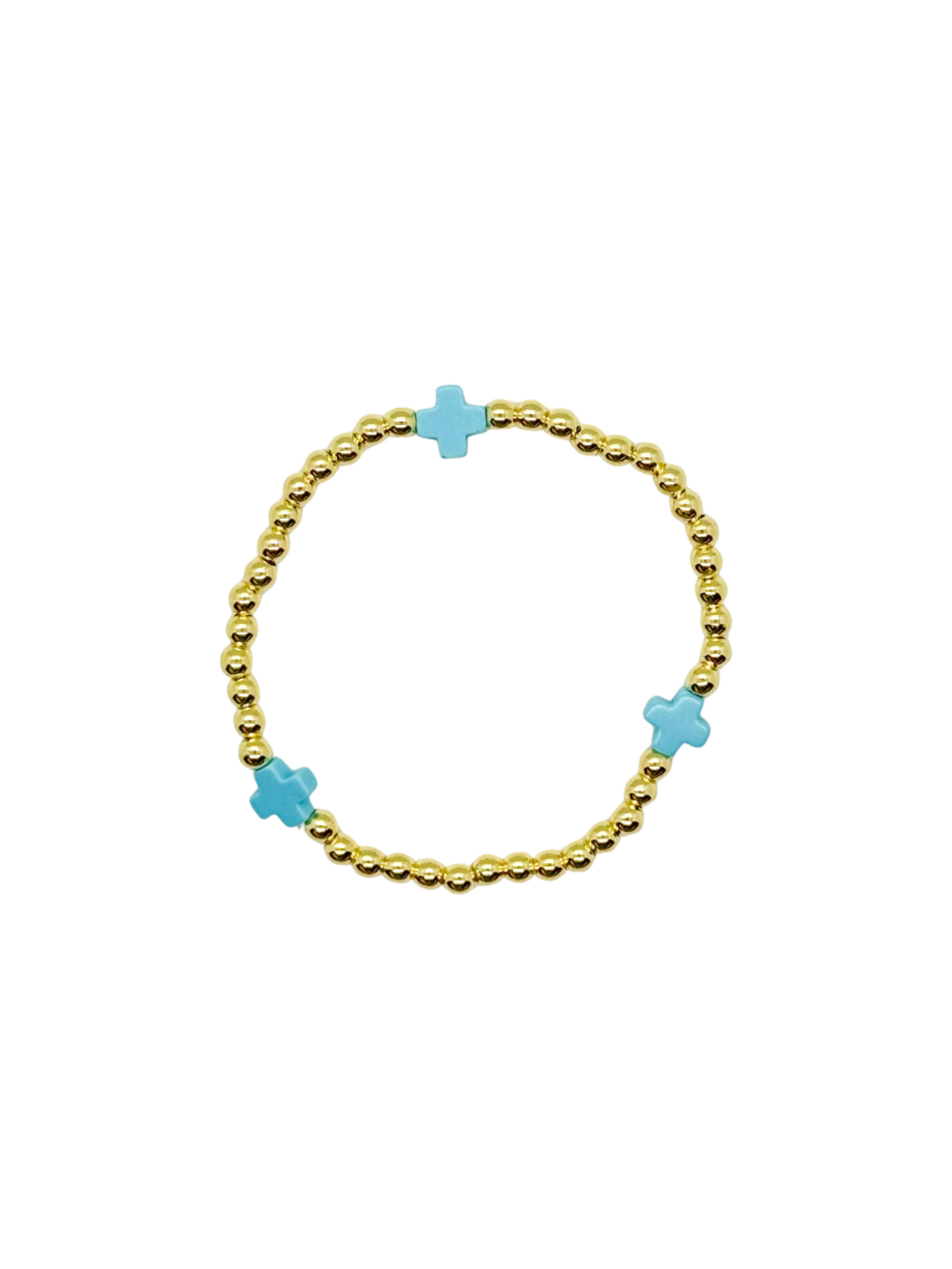 Victoria Gold Tone 3.8mm Bracelet with Turquoise Colored Cross Accents