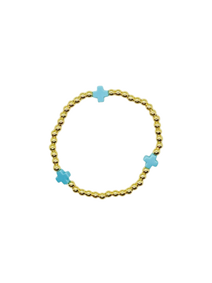 Victoria Gold Tone 3.8mm Bracelet with Turquoise Colored Cross Accents