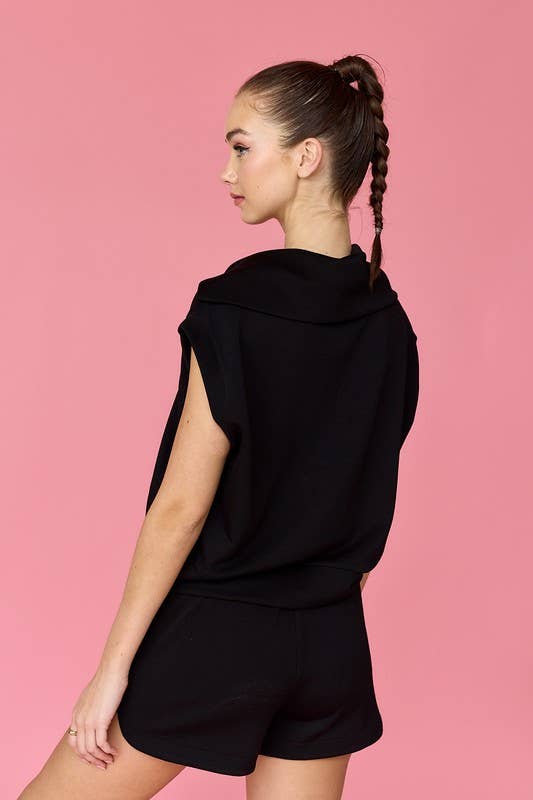 *Sale* Stella Half Zip Cropped Sweatshirt and Shorts Set - Black