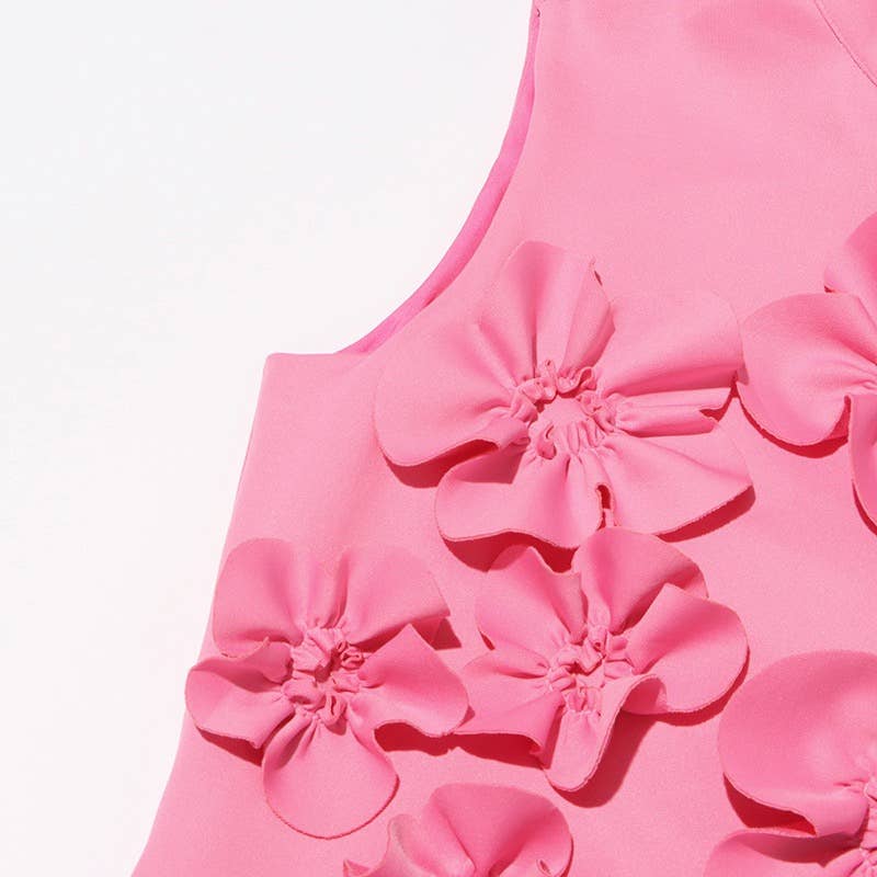 Meg Sleeveless 3D Flower Maxi Dress in Pink