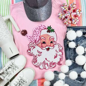 Ho Ho Ho Sequin Santa Patch Christmas T-Shirt in Pink