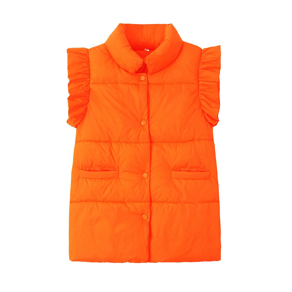 Stylish Loose Stand-Up Collar Ruffled Sleeve Cotton Vest in Orange