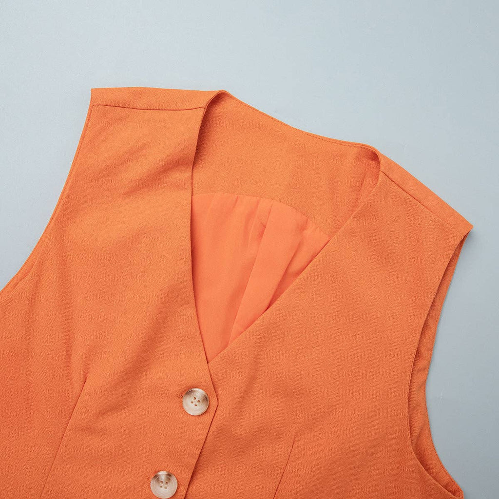 *Final Sale* Laurie Cotton & Linen Vest with Long Swing Skirt Set in Orange